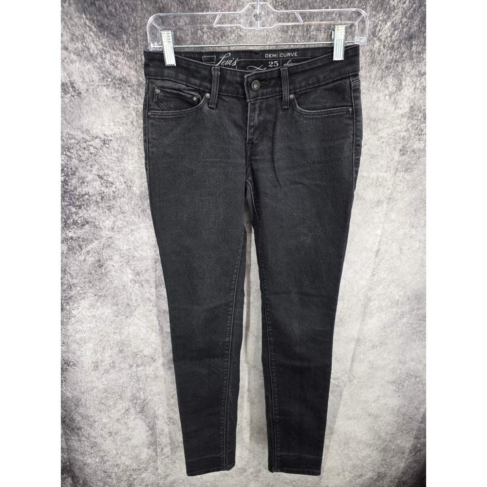Levis Demi Curve Skinny Jeans Womens 25 Faded Black Low Rise Dark Wash Grunge